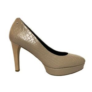 Rockport Adiprene Taupe Leather Croc Embossed Platform Pumps